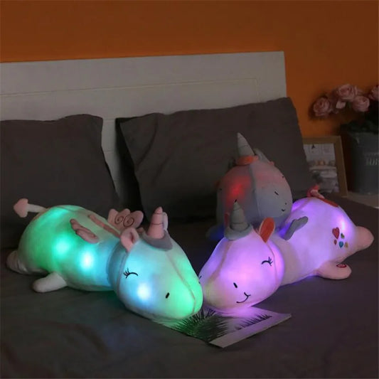 60cm Glow LED Unicorn Doll super soft Plush Toy Bed long Pillow baby Sleeping pillow Large Girl Doll high quality gift for kids